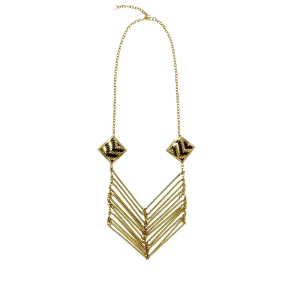 Boho Glam Brass & Bead Necklace NEW